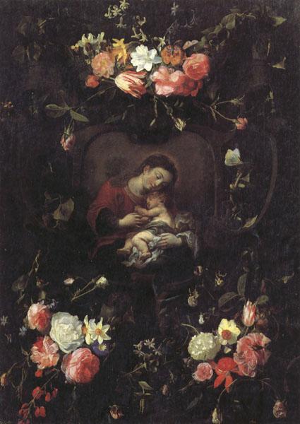 Daniel Seghers Garland of Flowers,with the Virgin and Child oil painting image